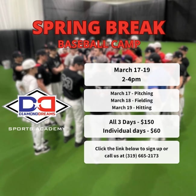 Spring Break Baseball Camp flyer 2025